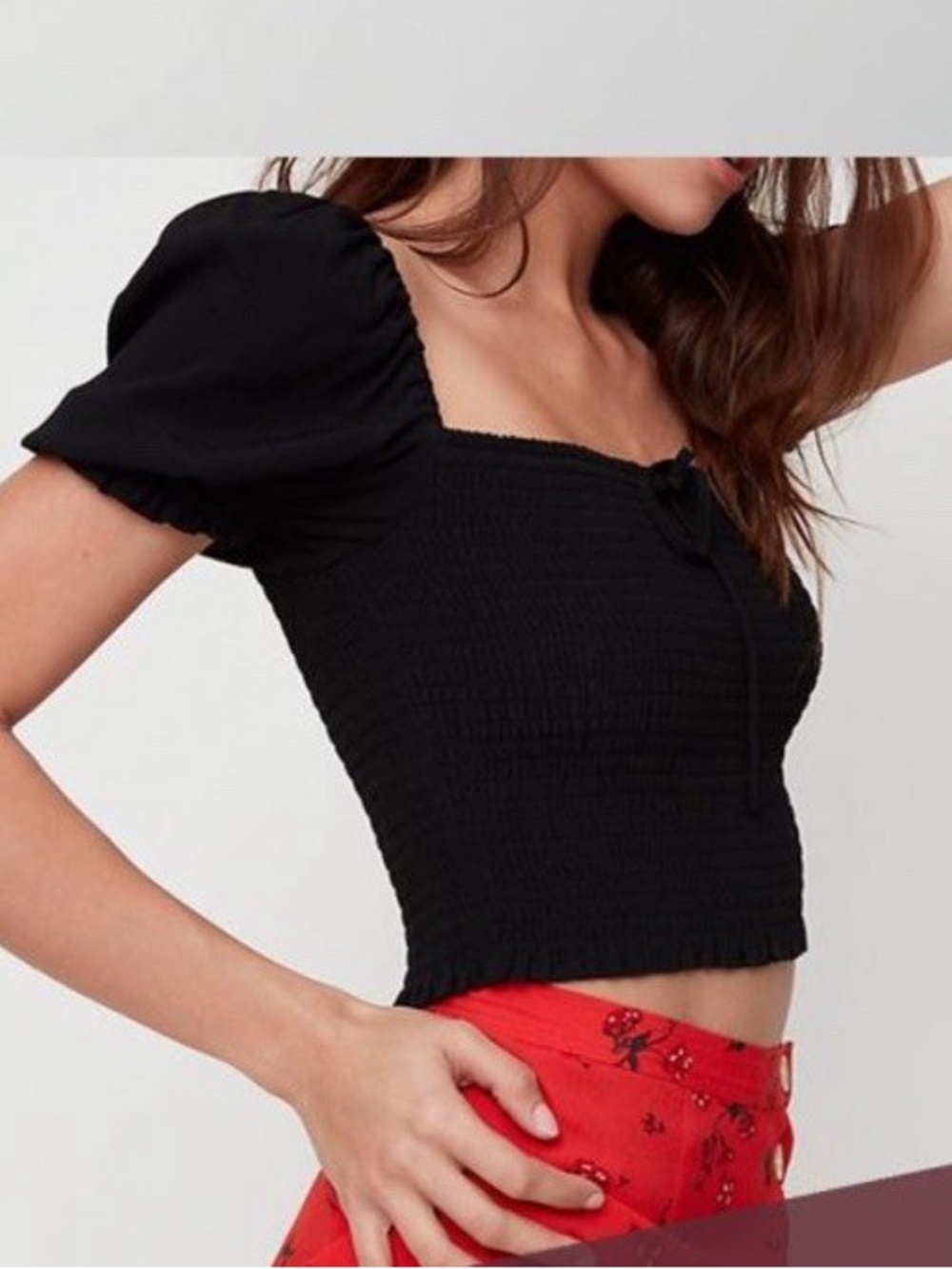 Aritzia Black Smocked Blouse